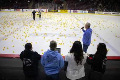  2,500 Ducks Dropped On The Ice At The WFCU Centre