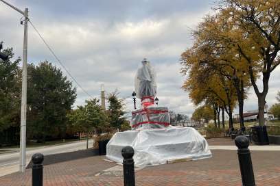 Hiram Walker Sculpture Temporarily Covered