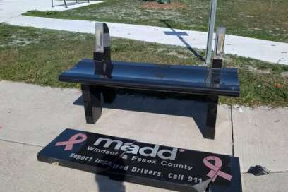 MADD Windsor & Essex County Memorial Bench Vandalized